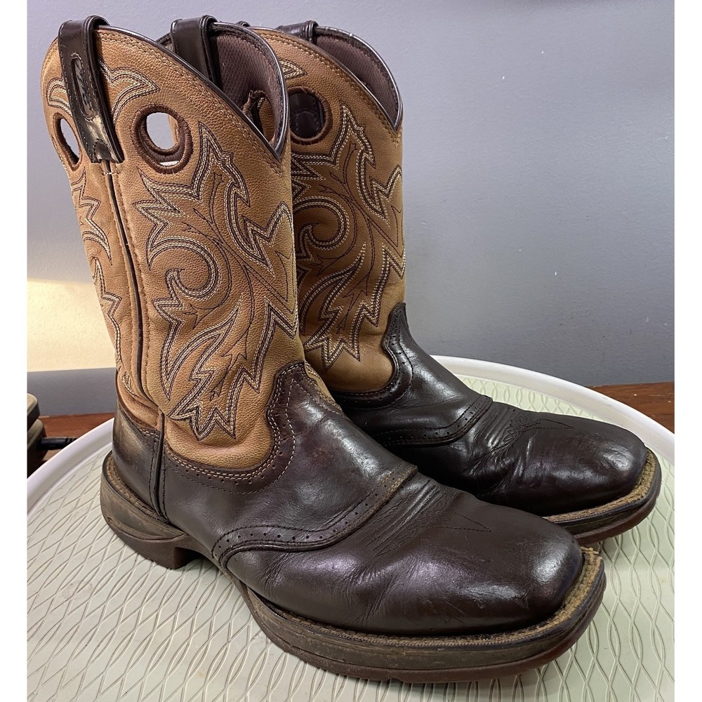 Rebel By Durango Men's Saddle Up Brown&Tan Leather Western Cowboy‎ Boots Sz 9D